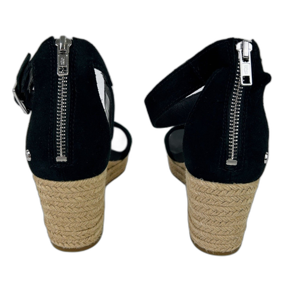 NWT UGG Aylani Wedge Sandals Espadrilles Strappy Open Toe Heels Black Suede sz 9 - Picture 6 of 14
